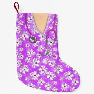 Purple And White Tropical Medical Scrubs Small Christmas Stocking