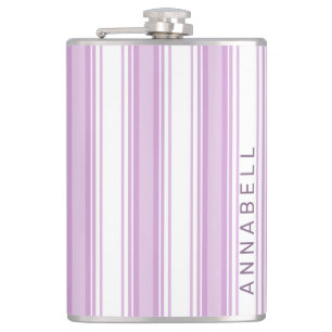 Purple and white vertical stripes custom name hip flask