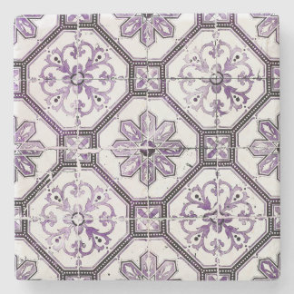 Purple and white vintage tile  stone coaster