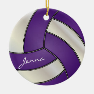 Purple and White Volleyball   DIY Name Ceramic Ornament