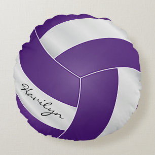 Purple and White Volleyball   DIY Name Round Pillow