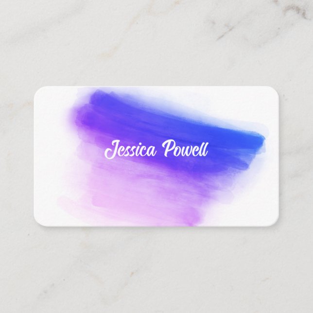 purple and white watercolor paint design custom business card (Front)