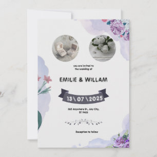Purple and White Watercolor Wedding Invitation