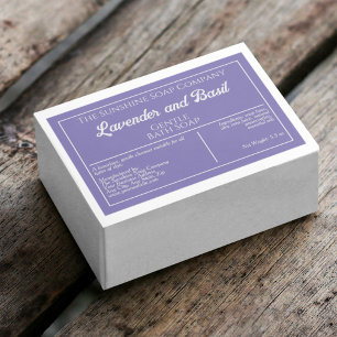 Purple and white waterproof soap product label