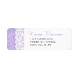 Purple and white wedding return reply address