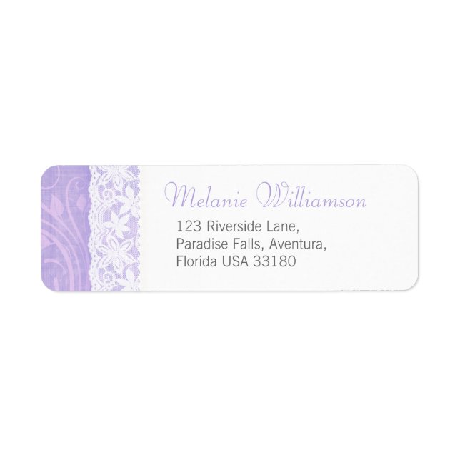 Purple and white wedding return reply address (Front)