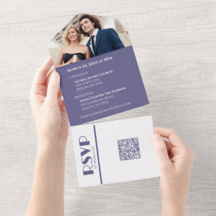 Purple and White-Wedding Rings- All In One Invitation