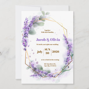 Purple and White with Lavender Wreath Wedding Invi Invitation