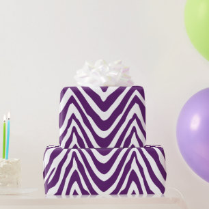Purple and White Zebra Stripes Animal Print Wrapping Paper