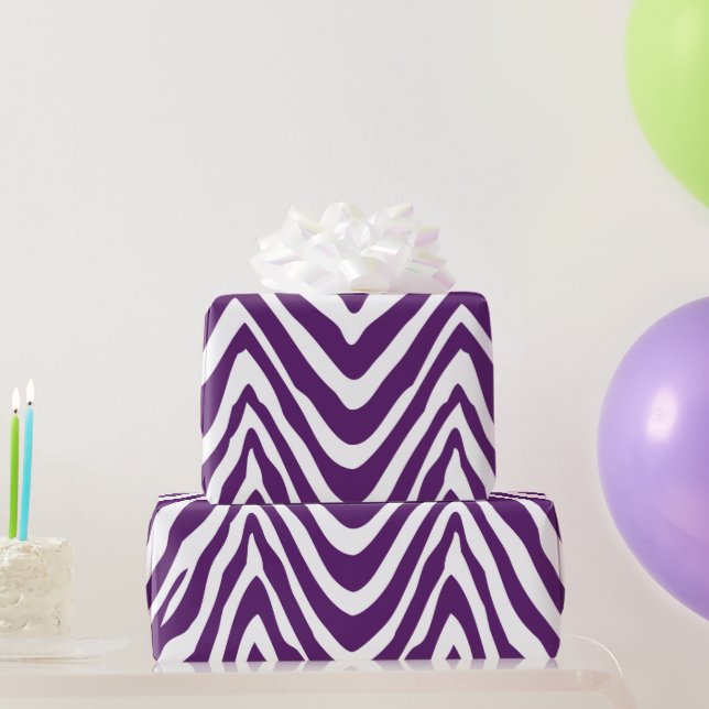Purple and White Zebra Stripes Animal Print Wrapping Paper (Party Gifts)