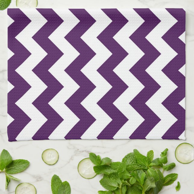 Purple and White Zigzag Kitchen Towel (Folded)