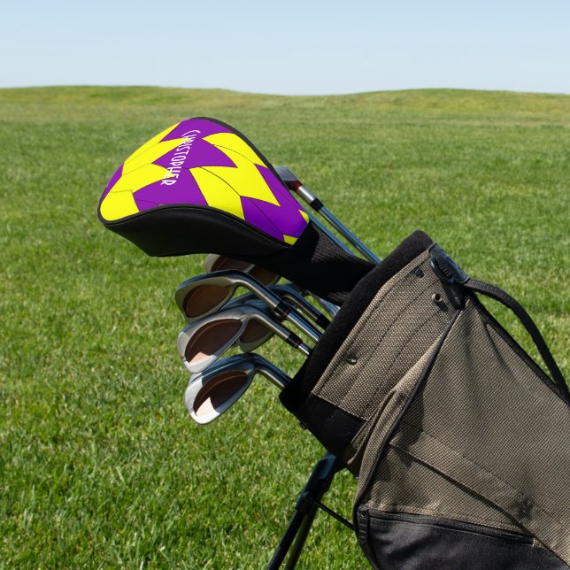 Purple And Yellow Art Deco Design Golf Head Cover (In Situ)