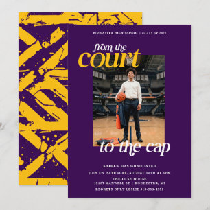 Purple and Yellow Athlete Basketball Graduation Invitation