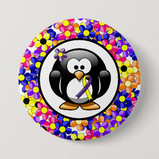 Purple and Yellow Awareness Ribbon Penguin 3 Inch Round Button