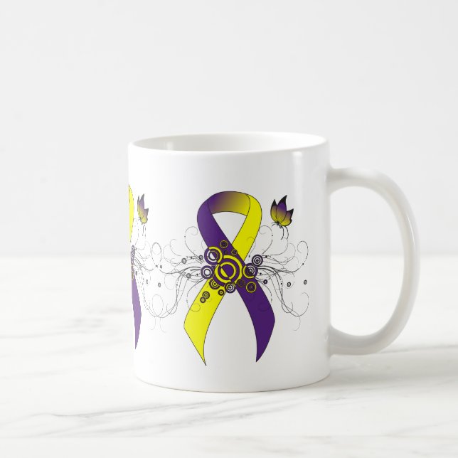 Purple and Yellow Awareness Ribbon with Butterfly Coffee Mug (Right)