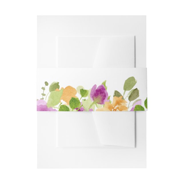 Purple and Yellow Blooms Invitation Belly Band (Front Example)