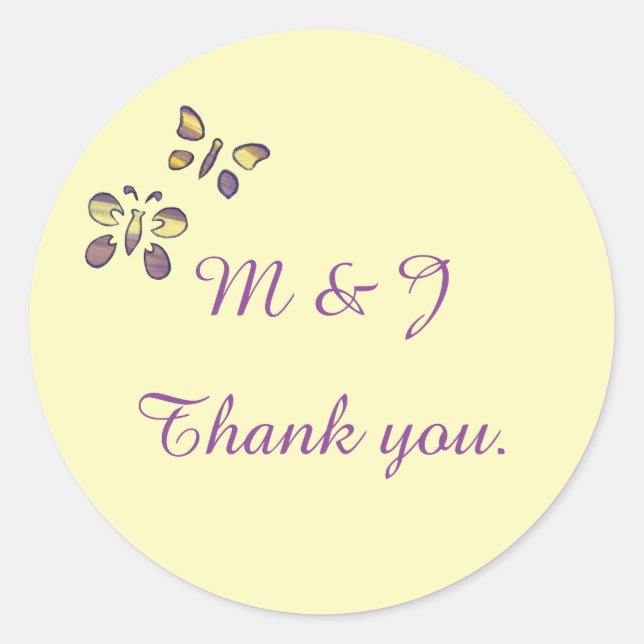 Purple and Yellow Butterflies Thank you Stickers (Front)