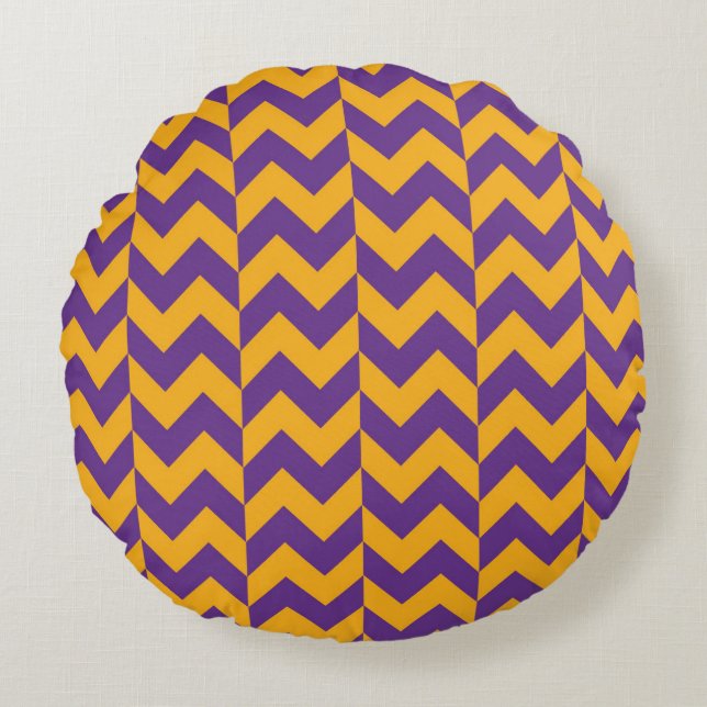 Purple and Yellow Chevron Zigzag Round Pillow (Front)