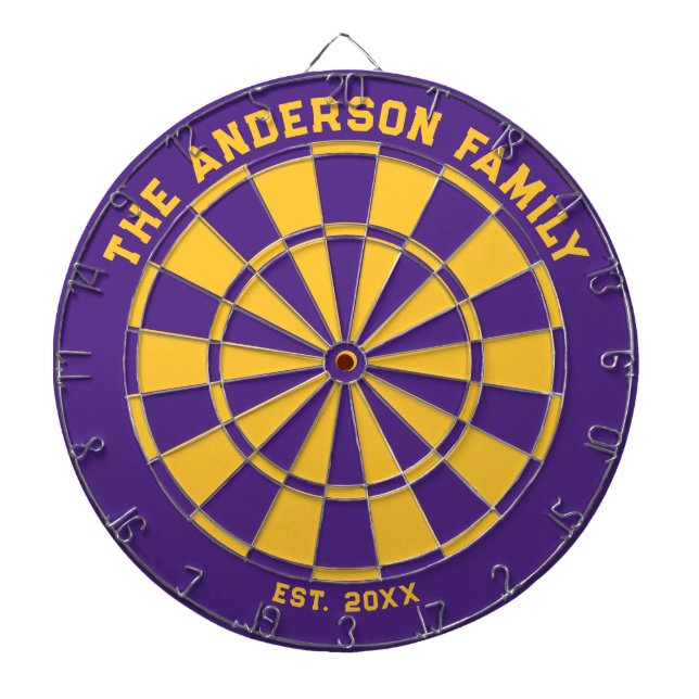 Purple and Yellow Family Dartboard with Darts (Front)