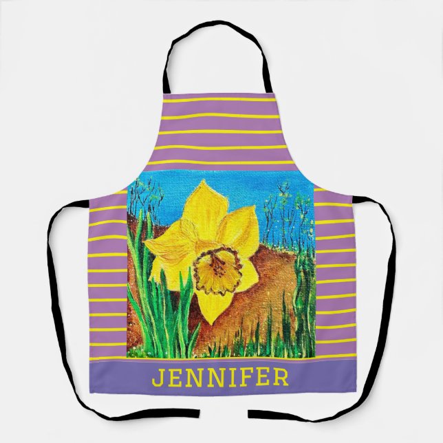 Purple and Yellow Floral All-Over Print Apron (Front)