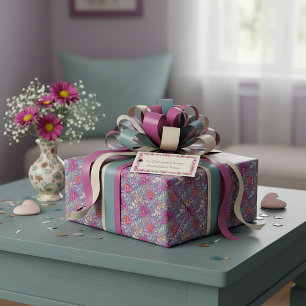Purple and yellow floral pattern wrapping paper