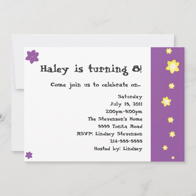 Purple and Yellow Flower Birthday Invitations (Front)