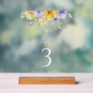 Purple and Yellow Flowers, Baptism Table Numbers Acrylic Sign