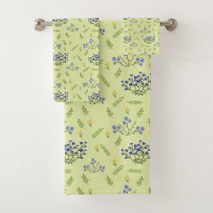 purple and yellow flowers pattern bath towel set
