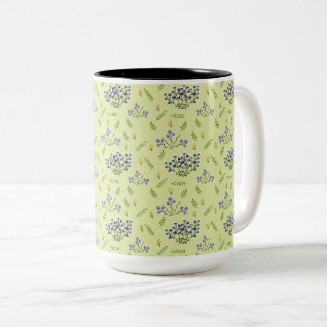 purple and yellow flowers pattern Two-Tone coffee mug (Front Right)