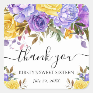 Purple and Yellow Flowers Sweet Sixteen Square Sticker