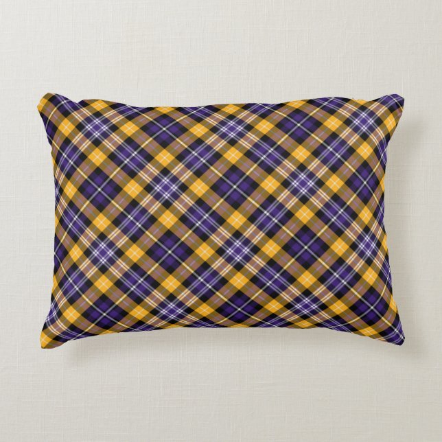 Purple and Yellow Gold Sporty Plaid Accent Pillow (Front)