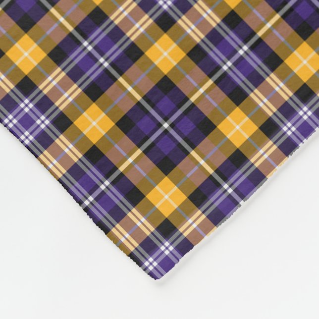 Purple and Yellow Gold Sporty Plaid Fleece Blanket (Corner)