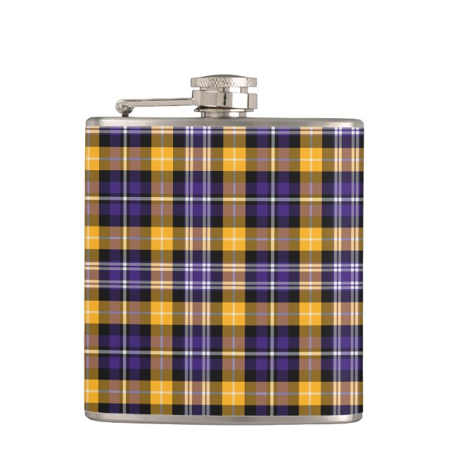 Purple and Yellow Gold Sporty Plaid Hip Flask (Front)