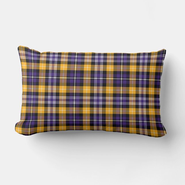 Purple and Yellow Gold Sporty Plaid Lumbar Pillow (Front)