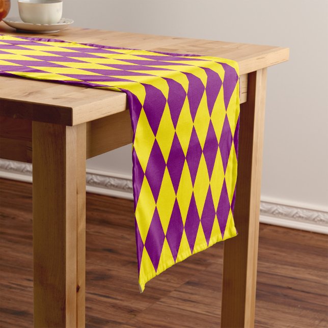 Purple and Yellow Harlequin Checkered Design  Short Table Runner (Creator Uploaded)