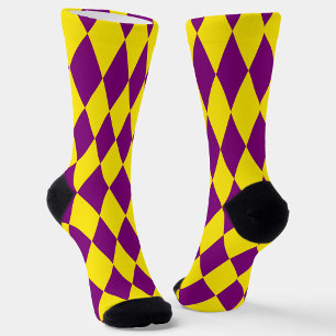Purple and Yellow Harlequin Checkered Design  Socks