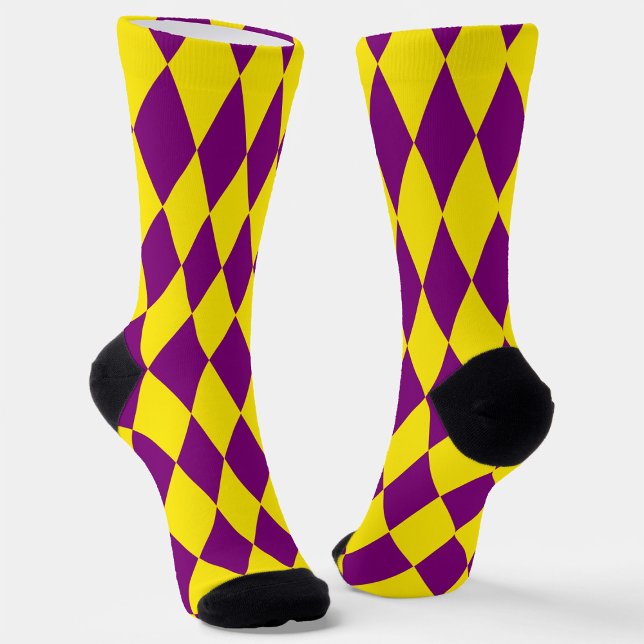 Purple and Yellow Harlequin Checkered Design  Socks (Creator Uploaded)