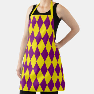 Purple and Yellow Harlequin Chequered Design Apron