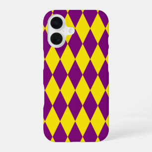Purple and Yellow Harlequin Chequered Design  iPhone 16 Case