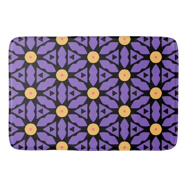 Purple and Yellow Hexagon Flowers Bath Mat (Front)