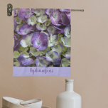 Purple and Yellow Hydrangea Botanical Floral Kitchen Towel<br><div class="desc">Beautiful delicate and feminine purple and creamy white Hydrangea blossoms cover this botanical floral kitchen towel with original photography by JLW_Photography,  like fresh flowers straight from a country cottage garden. Personalize with a Name as you wish.</div>