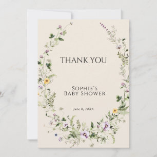 Purple and Yellow Little One In Bloom Baby Shower Thank You Card