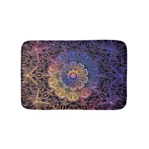 Purple and yellow mandala: hand-drawn design bath mat
