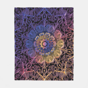 Purple and yellow mandala: hand-drawn design fleece blanket