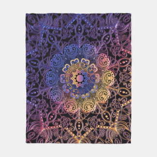Purple and yellow mandala: hand-drawn design fleece blanket