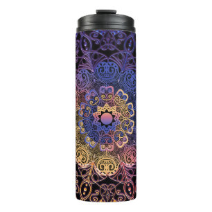 Purple and yellow mandala: hand-drawn design thermal tumbler