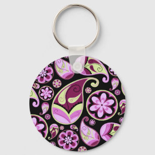 Purple and Yellow Paisley Keychain