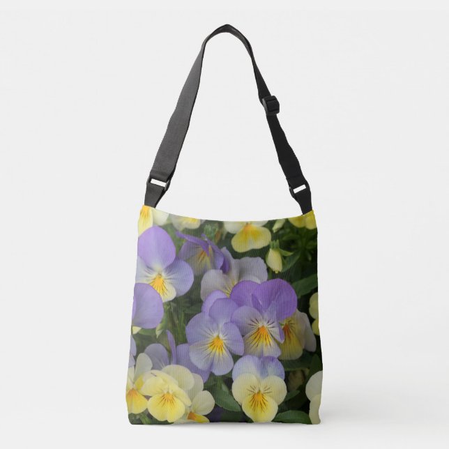 Purple and Yellow Pansies Personalized Crossbody Bag (Front)