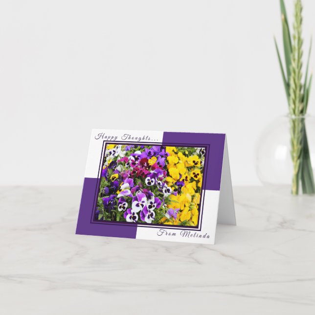 Purple and Yellow Pansies Personalized Note Card (Front)