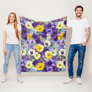 Purple and Yellow Pansy Flowers Fleece Blanket